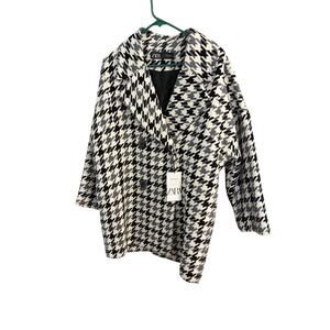 Zara Wool Blend Houndstooth Coat Jacket Black white XS-S NWT